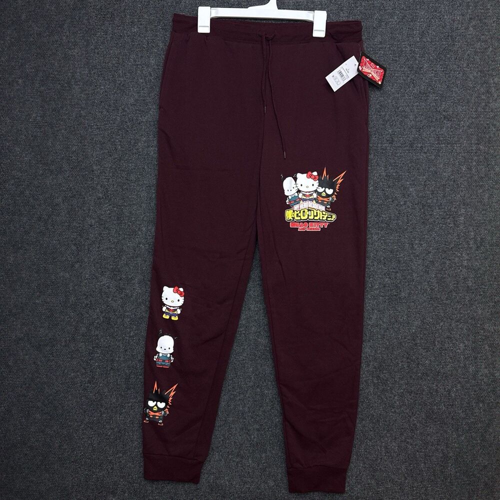 Hello Kitty My Hero Academia Joggers Adult Burgundy Drawstring NWT Sz Large